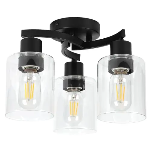 WILON black 3-light semi flush mount ceiling light with clear glass shades