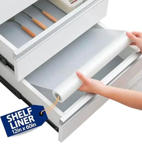 Clear non-adhesive shelf liner for kitchen cabinets and drawers