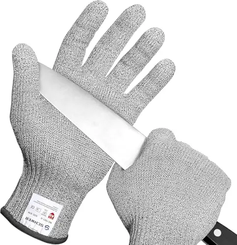Schwer SlicePro cut resistant gloves showing grey material and comfortable fit
