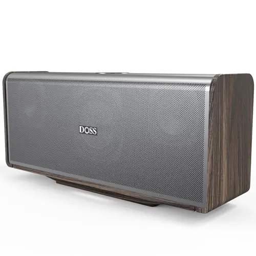 DOSS SoundBox Ultra Bluetooth speaker with wooden accents and large drivers