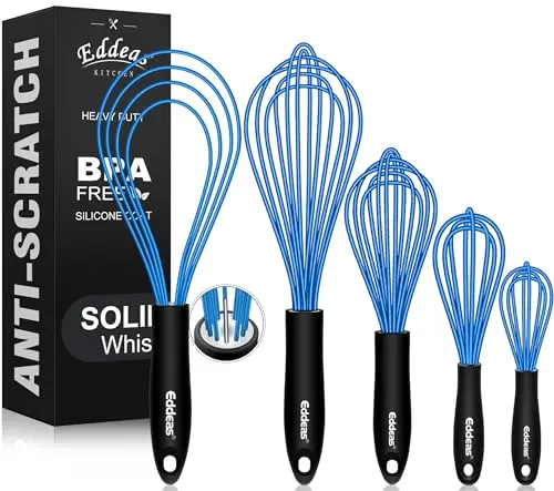 Eddeas silicone whisk set with five pieces including flat whisk