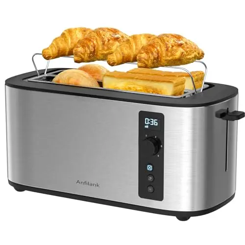 Anfilank 4 Slice Toaster with digital display and stainless steel finish