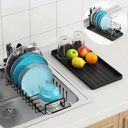 ANTOPY expandable dish drying rack installed over kitchen sink