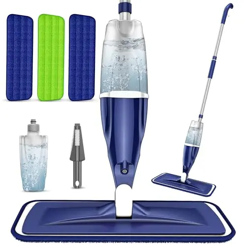 EXEGO dark blue spray mop with reusable microfiber pads