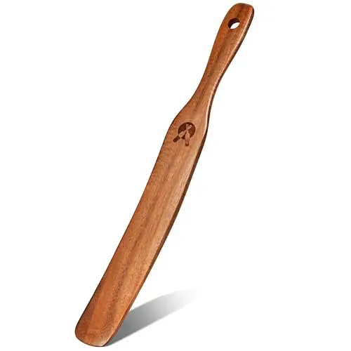 Hiqneuen skinny teak wood spurtle for sourdough starter and jar mixing