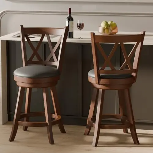 MU swivel bar stool with X-back design and PVC cushioned seat