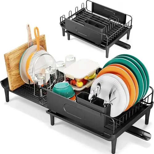 Urackify extendable dish drying rack with multifunctional drainboard