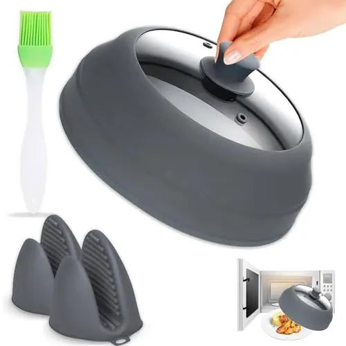 Javson collapsible tempered glass microwave splatter cover