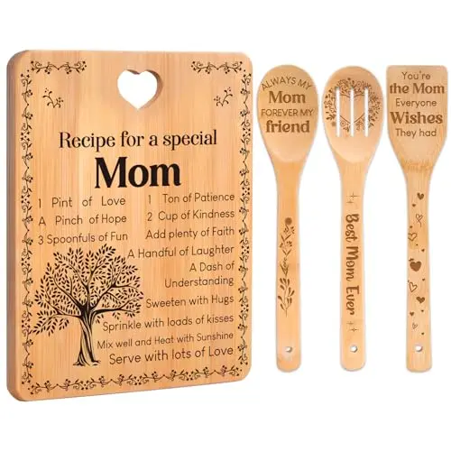 Apjielop bamboo cutting board set with engraved utensils for mom