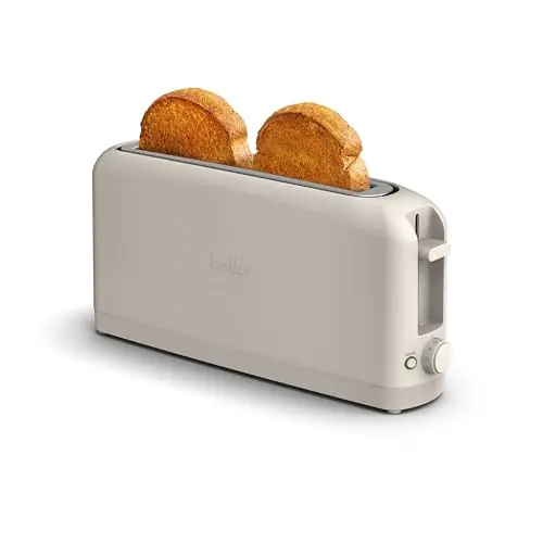 bella 2-slice slim toaster in oatmilk color with retro design