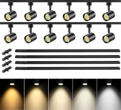 VANoopee 12-light track lighting kit with adjustable heads and multiple color temperatures