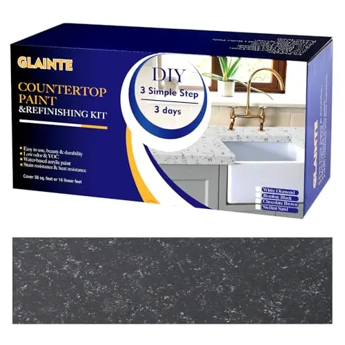 GLAINTE Granite Countertop Paint Kit in Black Gold showing granite pattern