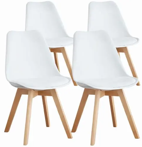 OLIXIS white mid-century modern kitchen chairs with wood legs