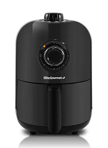 Elite Gourmet personal air fryer in black with compact design