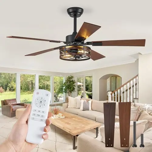 Fanbulous 48-inch black and walnut caged ceiling fan with light