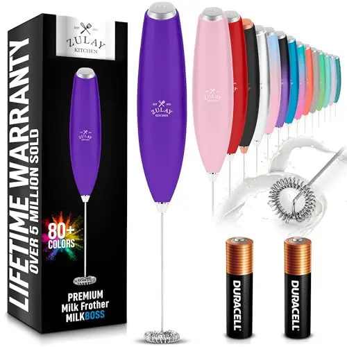 Zulay Kitchen handheld milk frother in deep purple color