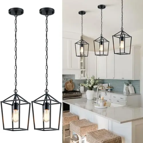 Sheetea black farmhouse pendant light with metal cage design