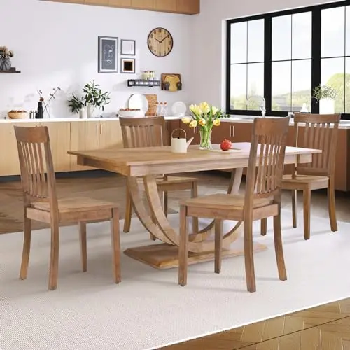 COLAMY spindle high back Windsor kitchen chairs in light brown