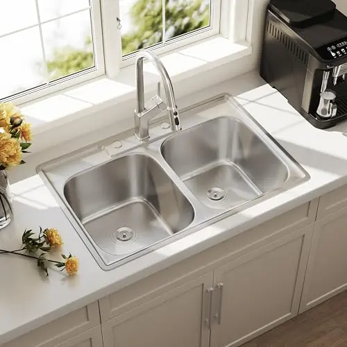 BLENZIA 33x22 Drop-In Double Bowl Stainless Steel Kitchen Sink