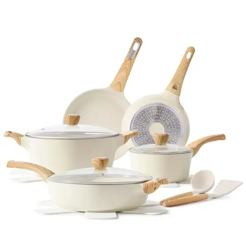 SENSARTE 14-piece ceramic nonstick cookware set in white
