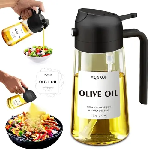 mqnxoi 2-in-1 oil sprayer and dispenser with glass bottle