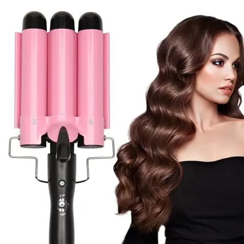 Dopheuor 3 barrel curling iron in pink with ceramic tourmaline barrels