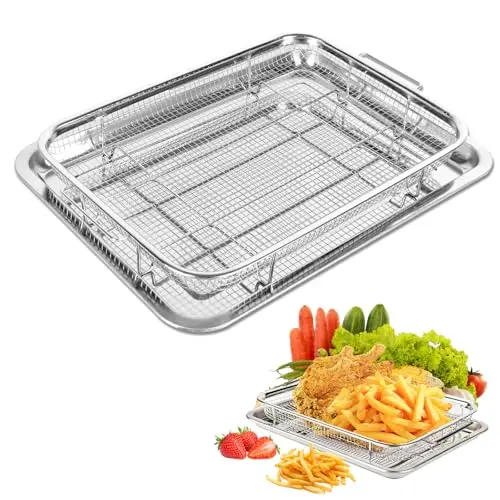 GTQYYF silver air fryer basket and tray set with parchment papers