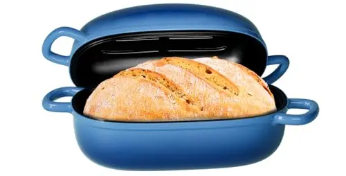 PROCHOP oval cast iron bread pan with lid for homemade baking