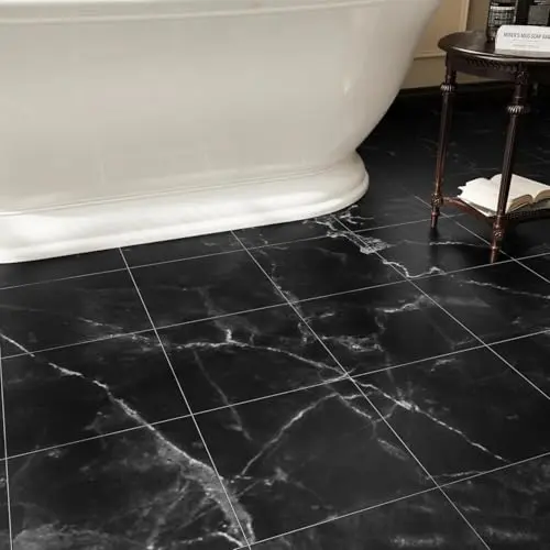 Black vein marble peel and stick vinyl floor tiles