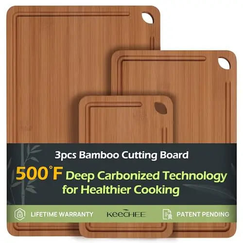 Keechee carbonized bamboo cutting board set with three sizes and juice grooves