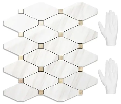 STICKGOO polished dolomite mixed metal peel and stick kitchen backsplash