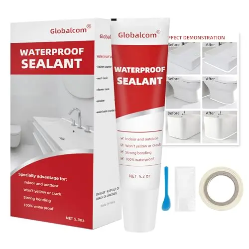 Globalcom Advanced Silicone Caulk white tube with accessories