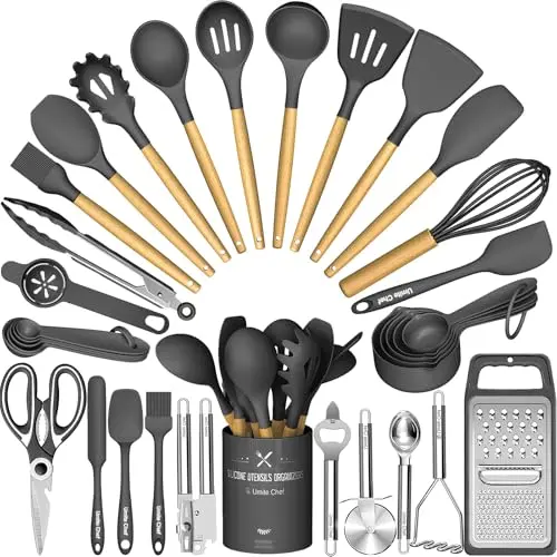 Umite Chef 34-piece silicone kitchen utensils with wood handles
