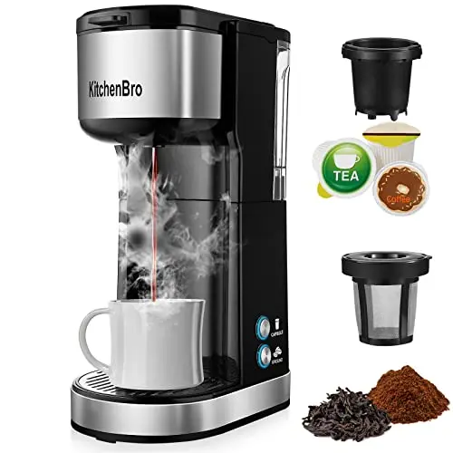 KitchenBro compact single-serve coffee maker in black