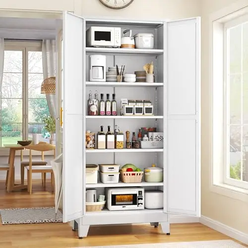 GAIOUS white metal pantry cabinet with adjustable shelves