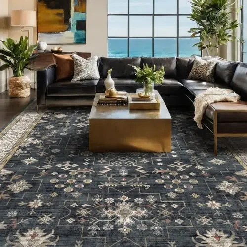 HAZO HAUS black farmhouse washable area rug under kitchen table