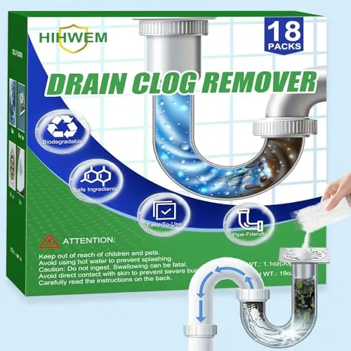 HIHWEM drain clog remover powder in pre-measured packets for hair and grease
