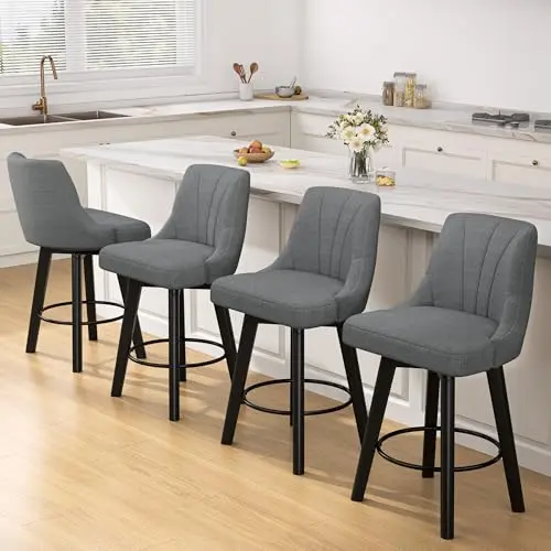 REONEY swivel bar stool with fabric upholstery and solid wood legs