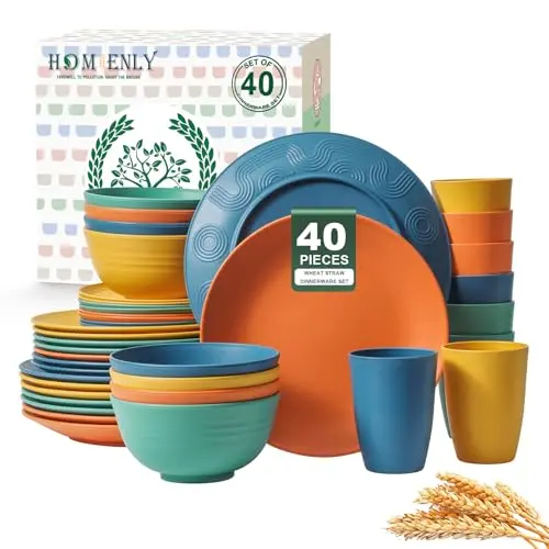 Homienly multicolor wheat straw dinnerware set