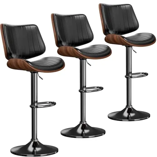 REONEY mid-century modern barstools set of three with bentwood design