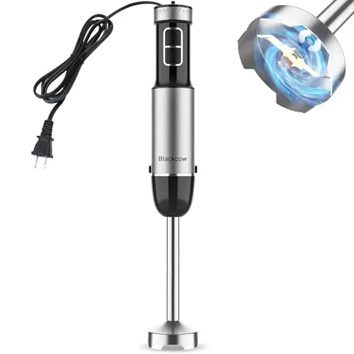 Blackcow immersion blender with titanium blades and ergonomic handle