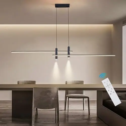 XIAOQIWU black linear LED chandelier with remote