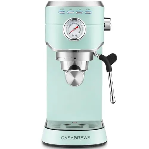 CASABREWS pastel green espresso machine with pressure gauge and milk frother