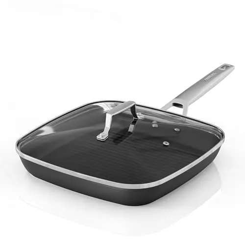 MsMk square grill pan with glass lid for indoor grilling