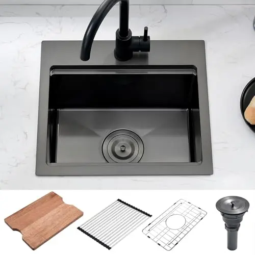 Bewitch gunmetal black outdoor sink with workstation accessories