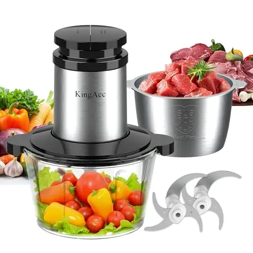 KINGACC food processor with dual bowls and copper motor
