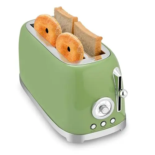 SUSTEAS 4 Slice Toaster in retro green with wide slots