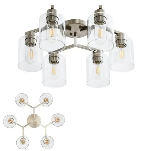 YYT 6-light semi flush mount ceiling light with brushed nickel finish