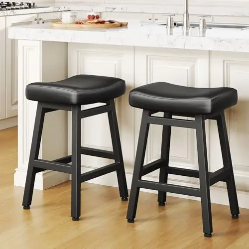 Raynesys modern counter height barstools with bonded leather seats