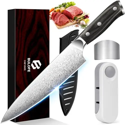 BULOFE 8-inch chef knife with sharpener and finger guard